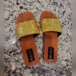 Mystique Golden Sequin Slip on Sandles Size 5